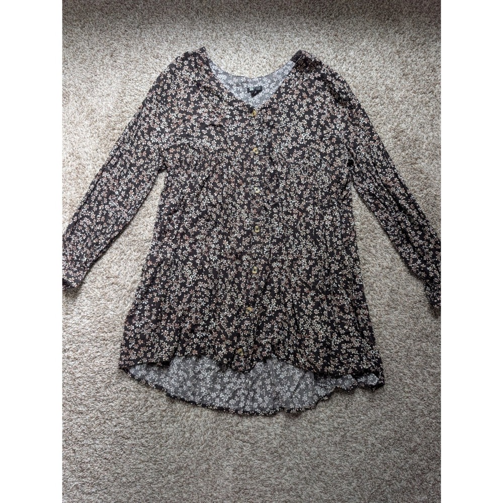 Billabong Women's‎ Flowy Tunic top mini dress beach cover up black floral S